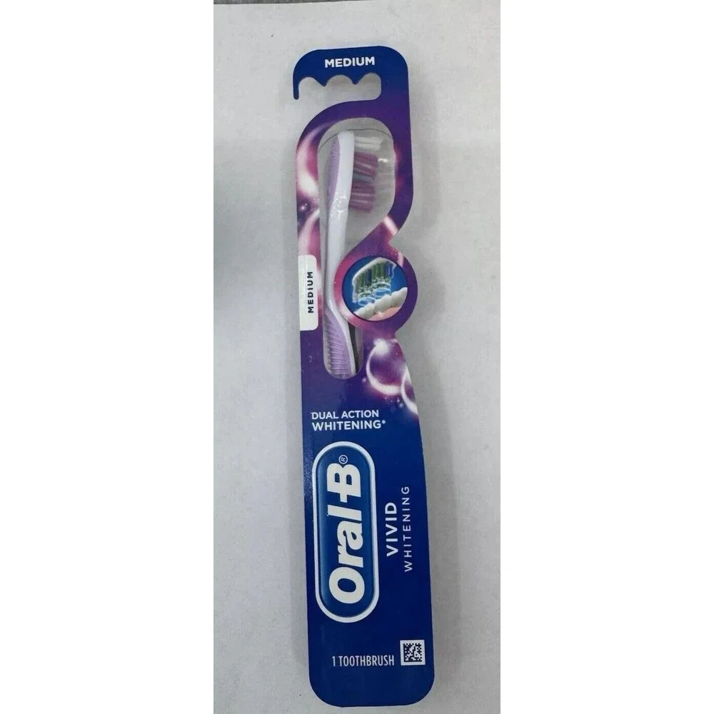 Lot of 2 ORAL B Vivid Whitening Toothbrush‎ Medium Purple Green New Sealed